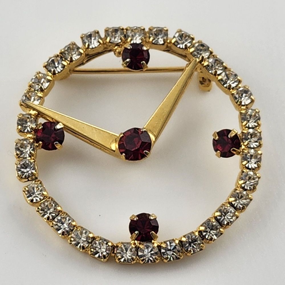 Vintage Rhinestone Clock Brooch